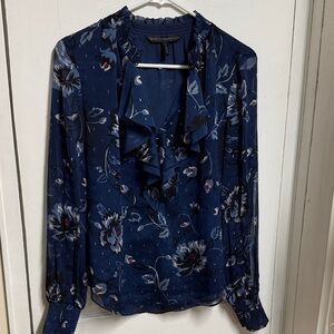 White House Black Market Navy Floral Blouse
